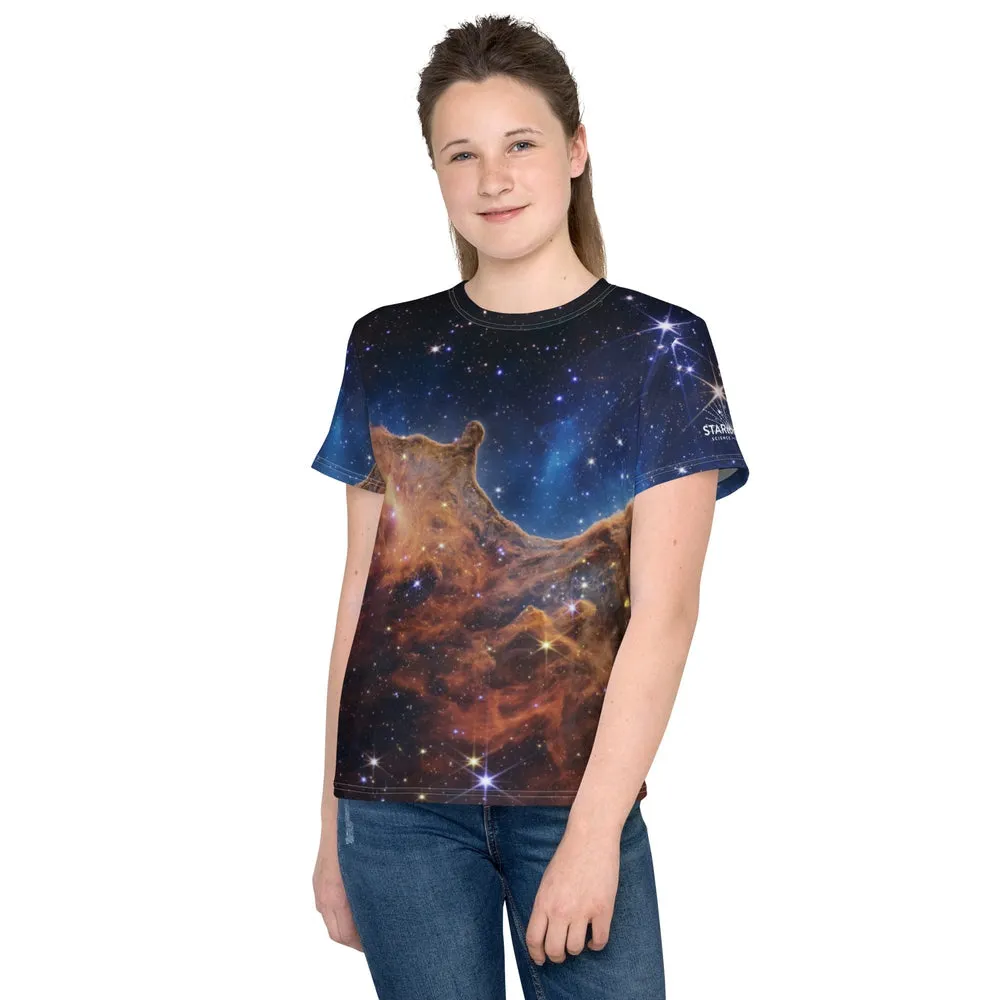 JWST Cosmic Cliffs Carina Nebula Kids T-Shirt (Toddler–Teen)