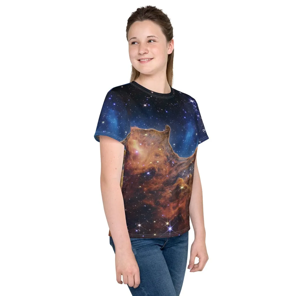 JWST Cosmic Cliffs Carina Nebula Kids T-Shirt (Toddler–Teen)