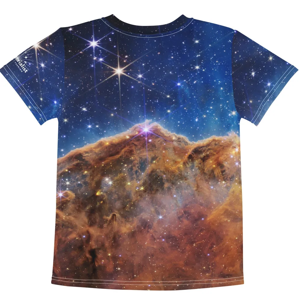 JWST Cosmic Cliffs Carina Nebula Kids T-Shirt (Toddler–Teen)
