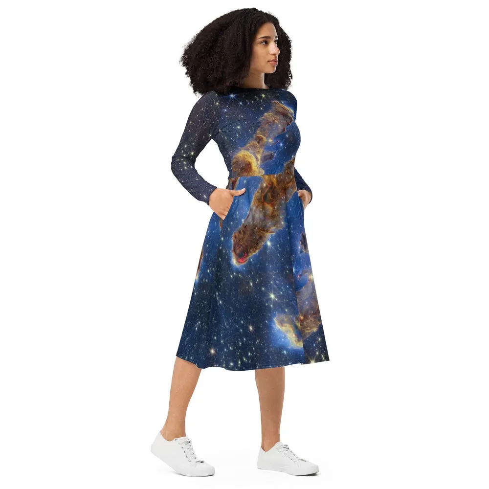 JWST Pillars of Creation Long-Sleeve Midi Dress with Pockets