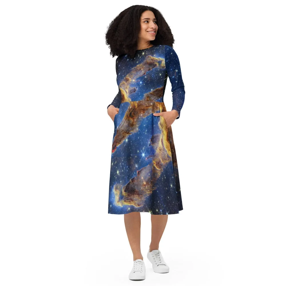 JWST Pillars of Creation Long-Sleeve Midi Dress with Pockets