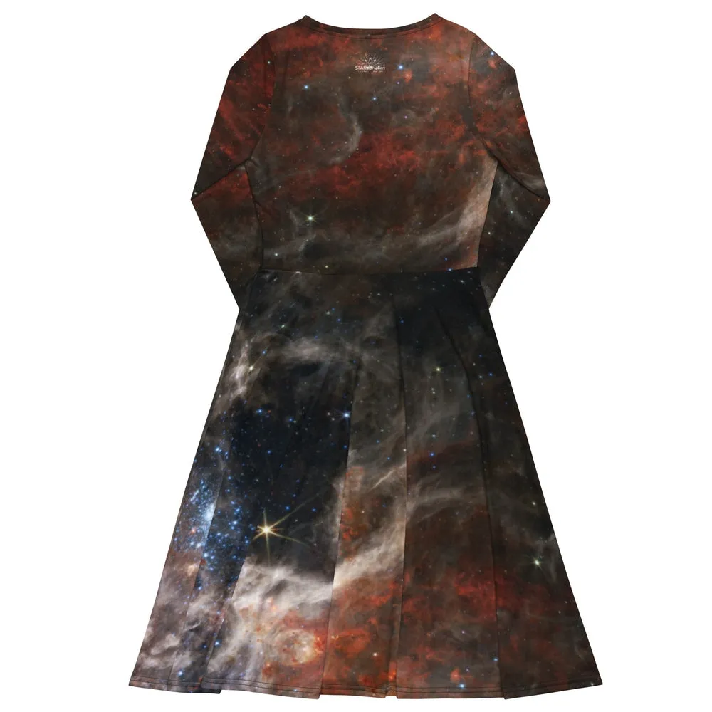 JWST Tarantula Nebula Long Sleeve Midi Dress with Pockets