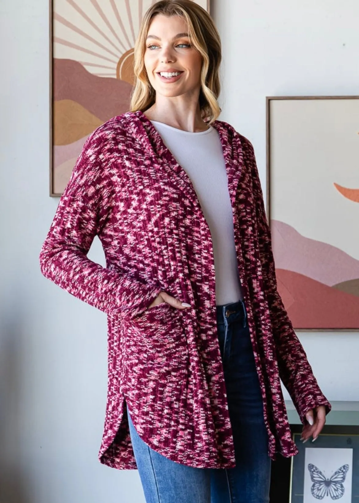 Knitted Chenille Hooded Cardigan
