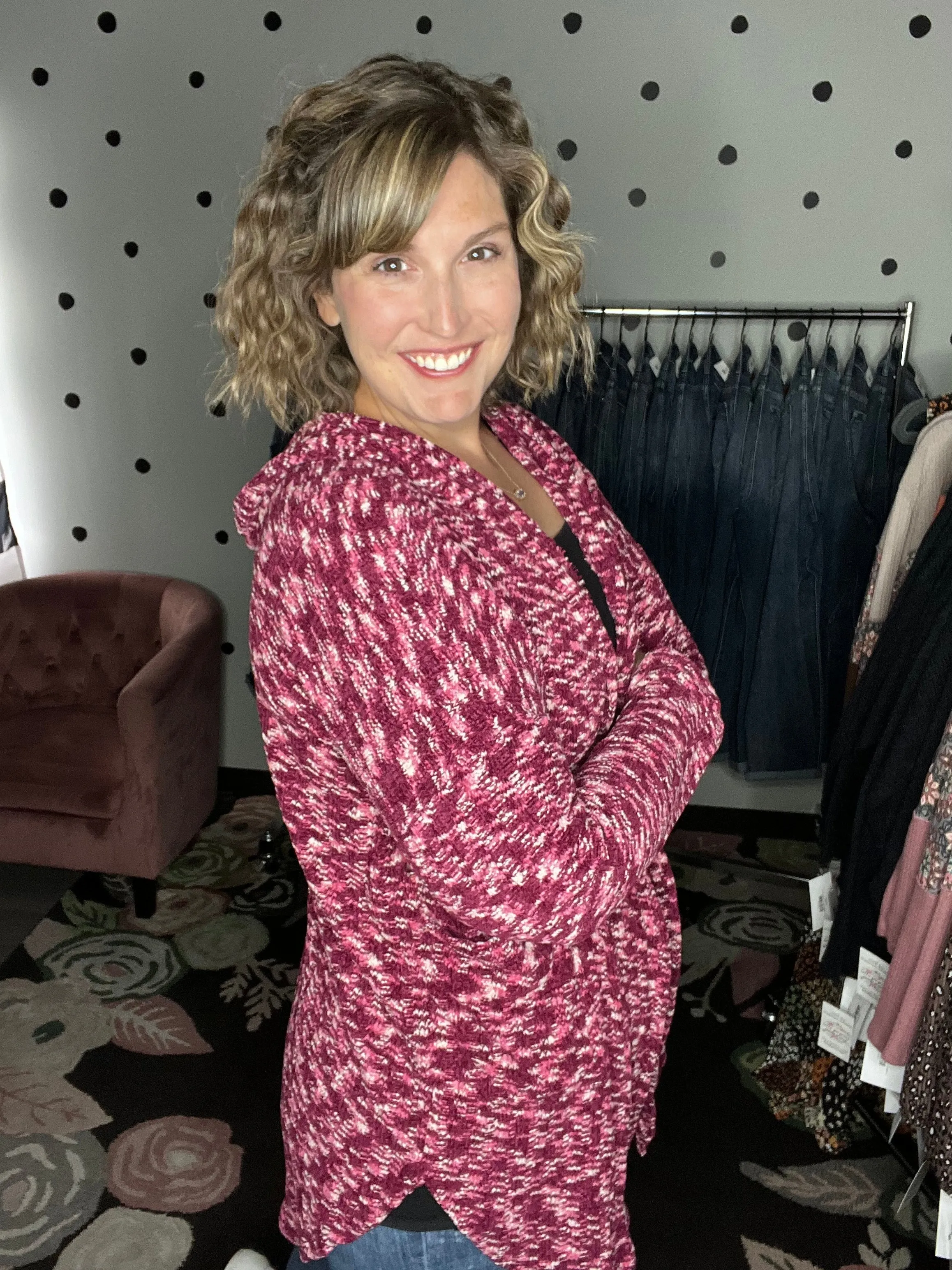 Knitted Chenille Hooded Cardigan