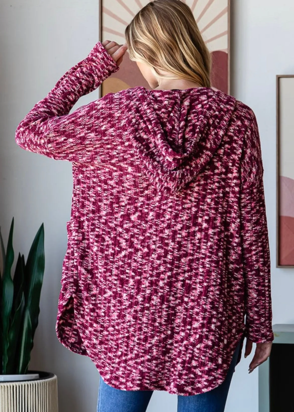 Knitted Chenille Hooded Cardigan