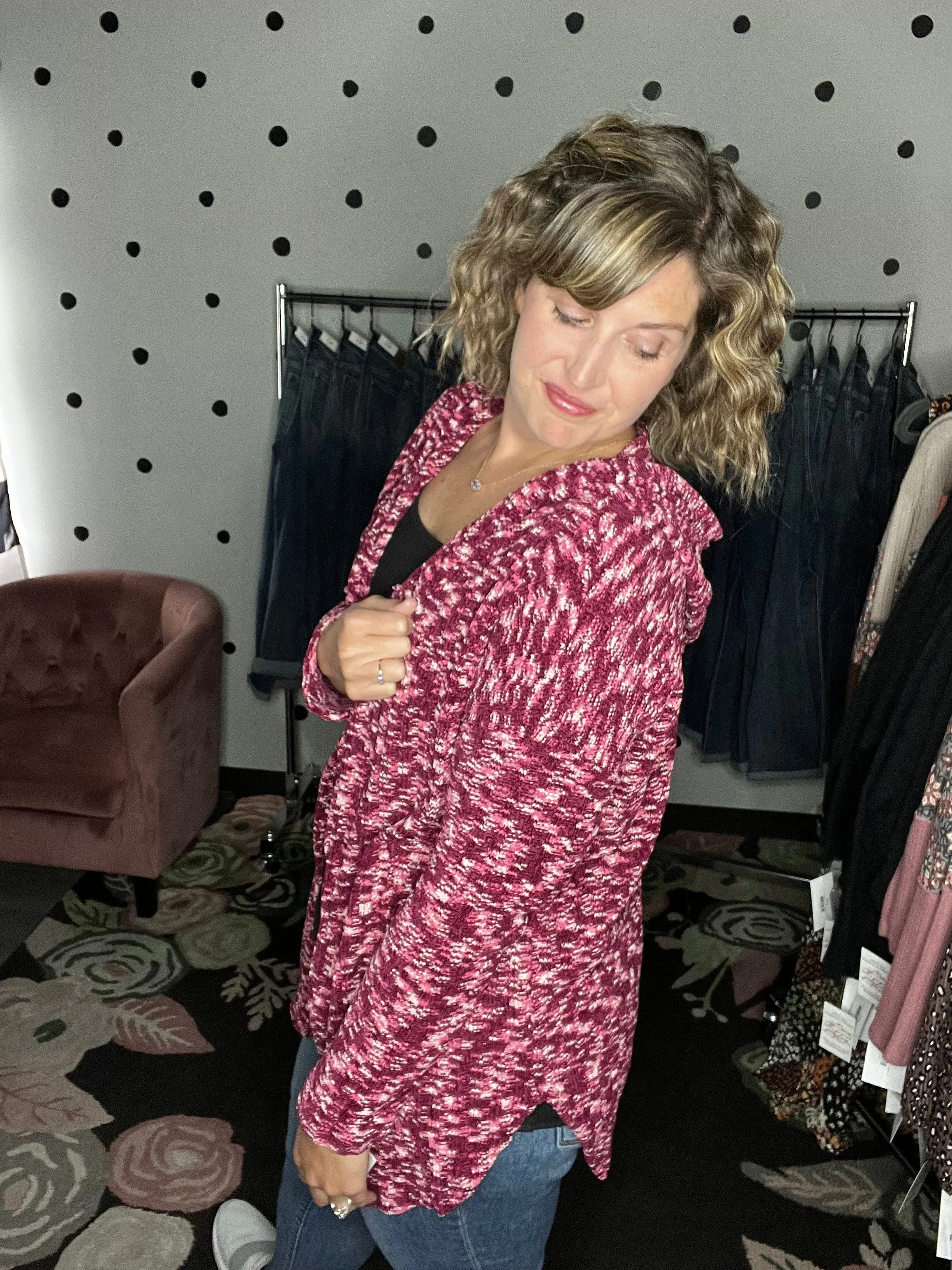 Knitted Chenille Hooded Cardigan