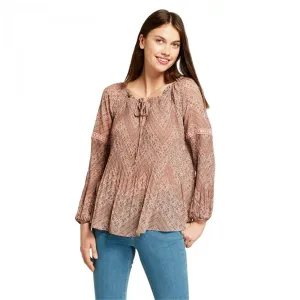 Knox Rose Women's Tie Front Long Sleeve Pleated Blouse Shirt Top