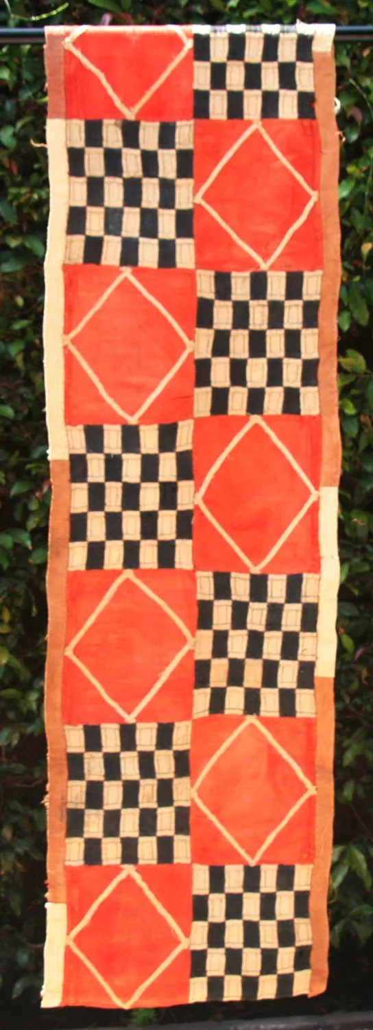 Kuba Cloth African Textile Orange Black -Congo 20" X 132"