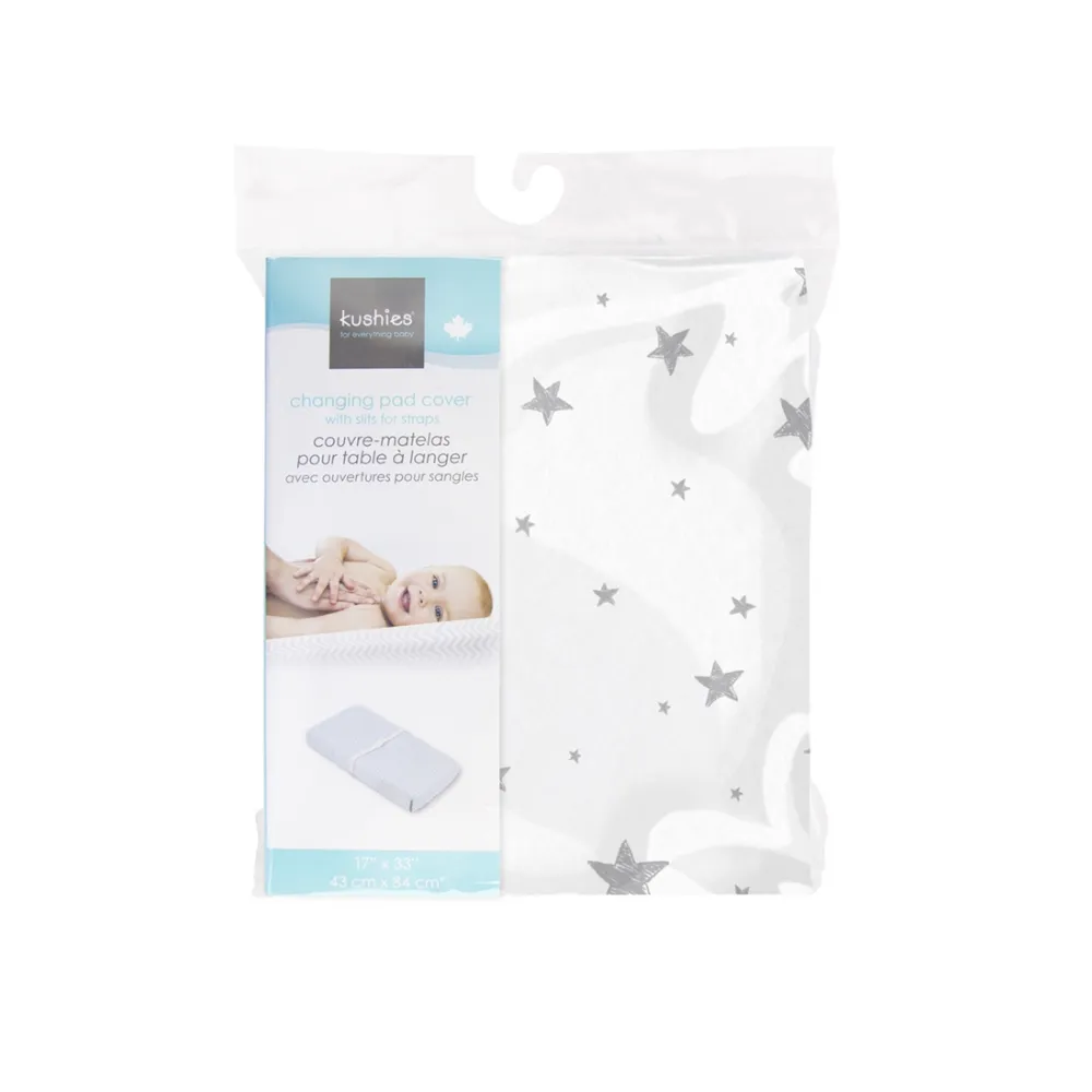 Kushies Flannel Fitted Change Pad Cover with Slits (Grey Scribble Star)