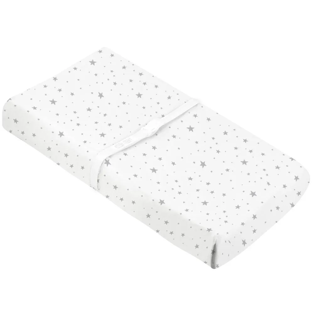 Kushies Flannel Fitted Change Pad Cover with Slits (Grey Scribble Star)