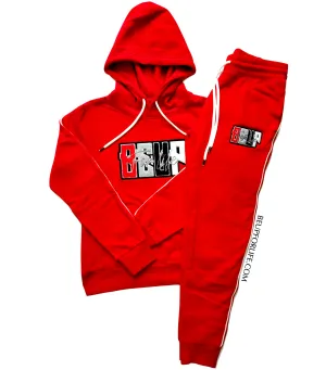 Ladies Red Cotton Jogger w/ White Stripes