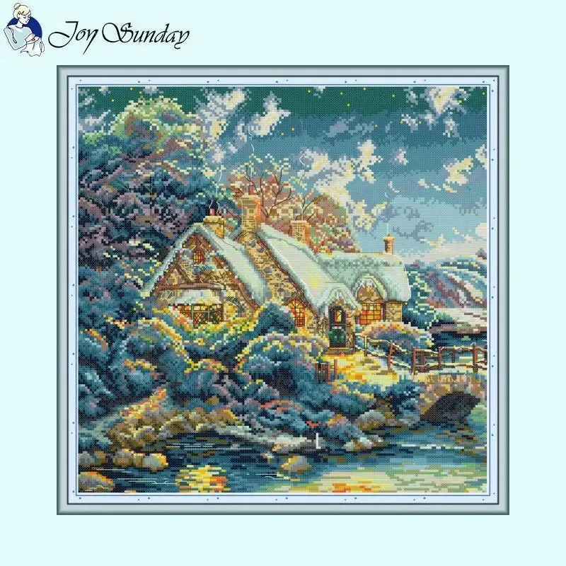 Lakes Under Snowy Mountains Landscape Pattern Cross Stitch Kits