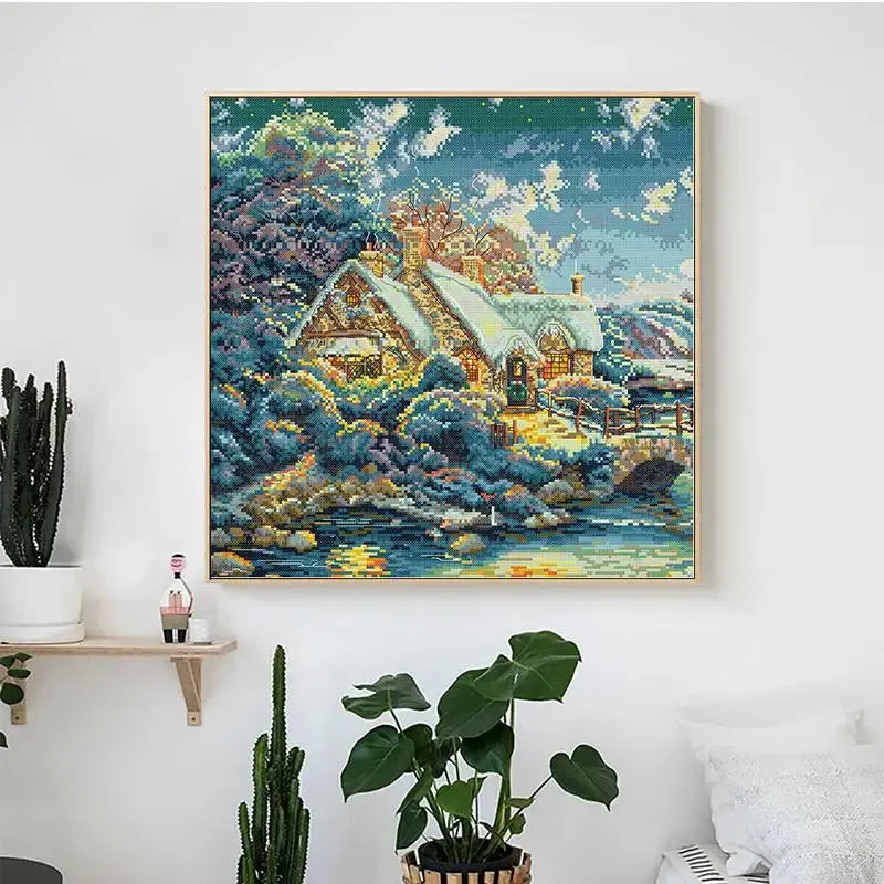 Lakes Under Snowy Mountains Landscape Pattern Cross Stitch Kits