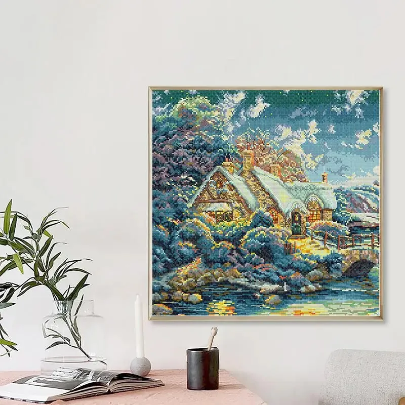 Lakes Under Snowy Mountains Landscape Pattern Cross Stitch Kits