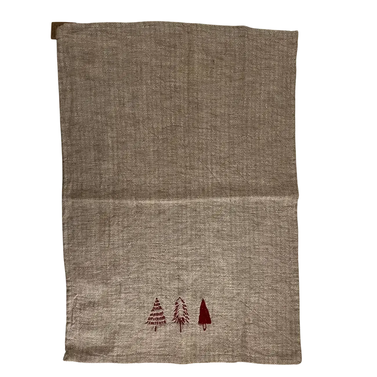 LINEN AND COTTON EMBROIDERED CHRISTMAS TEA TOWEL / NATURAL & RED