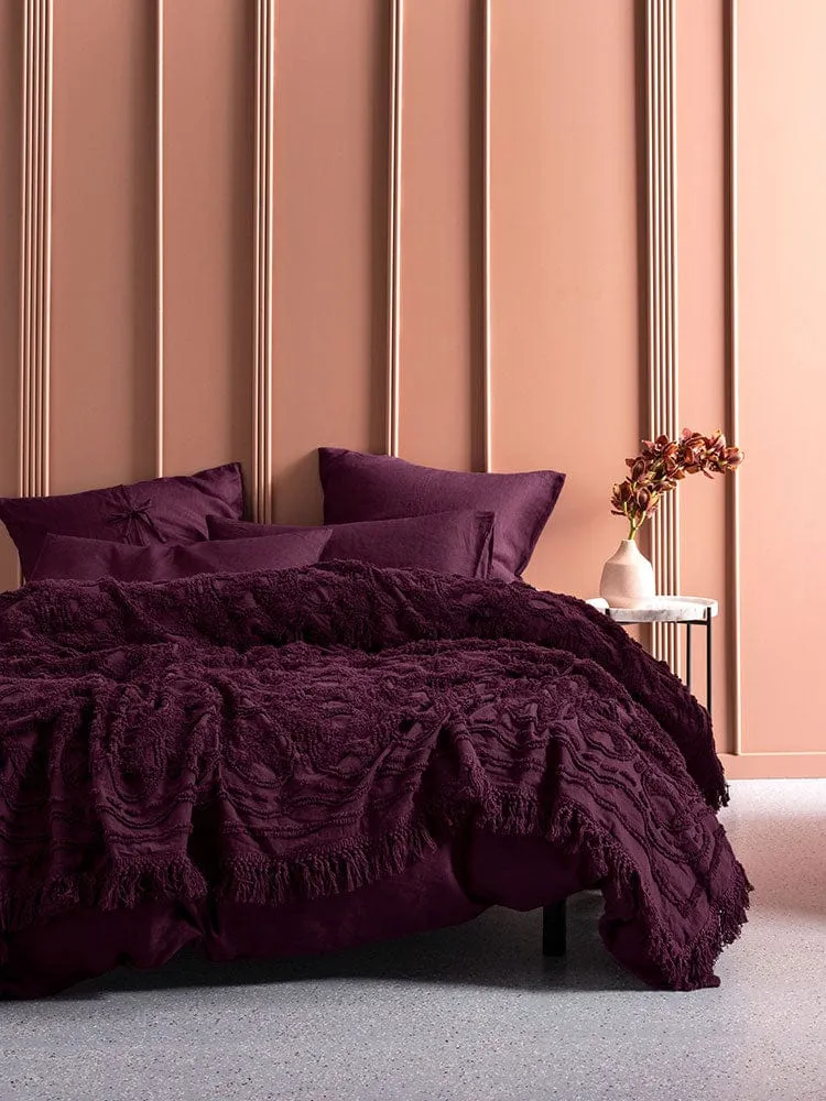 Linen House King Bed Cover Wine Somers Throw