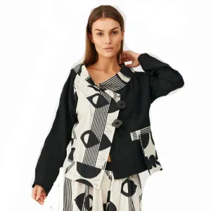Mara Gibbucci Jacket, Geometric Print, Ecru/Black M & M/L