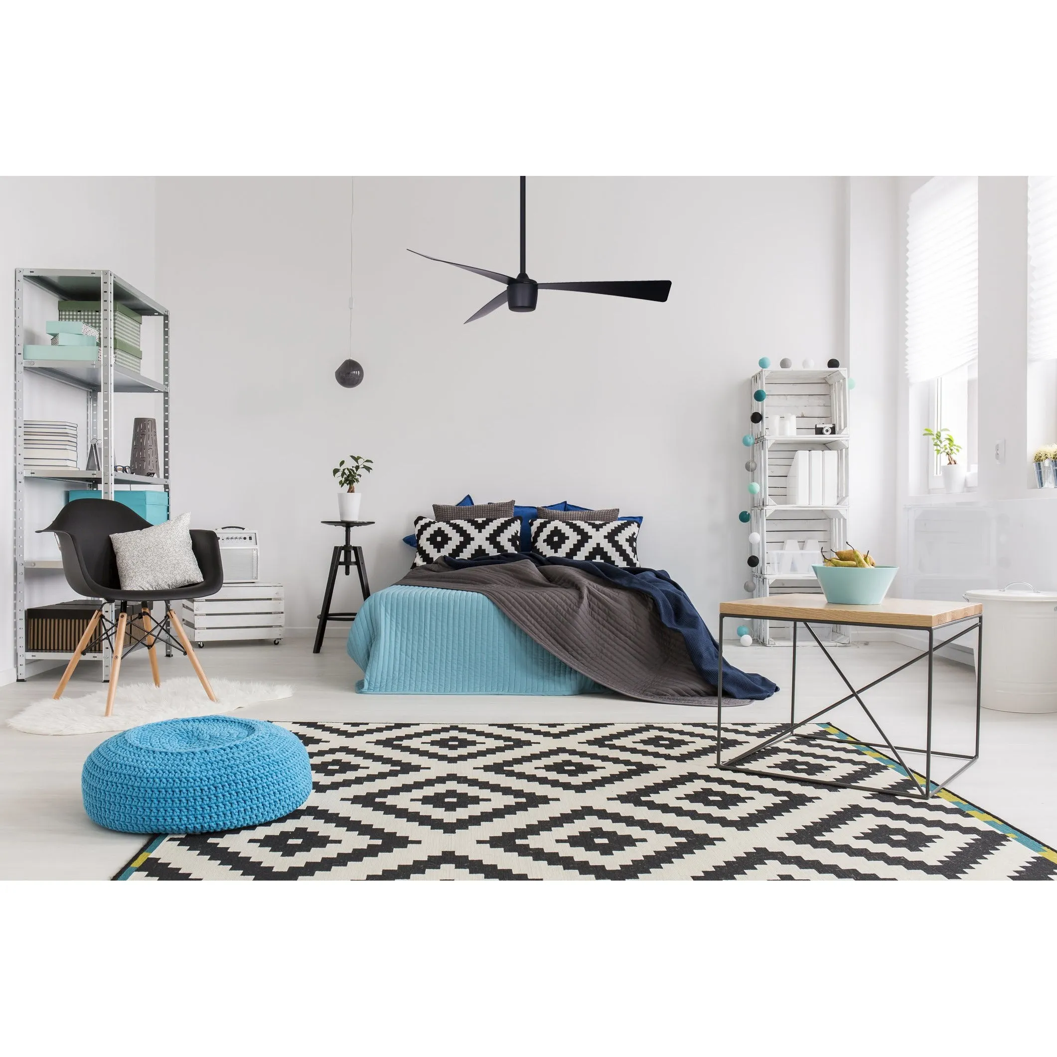 Matte Black Star 7 Ceiling Fan 52" With Led light and Remote