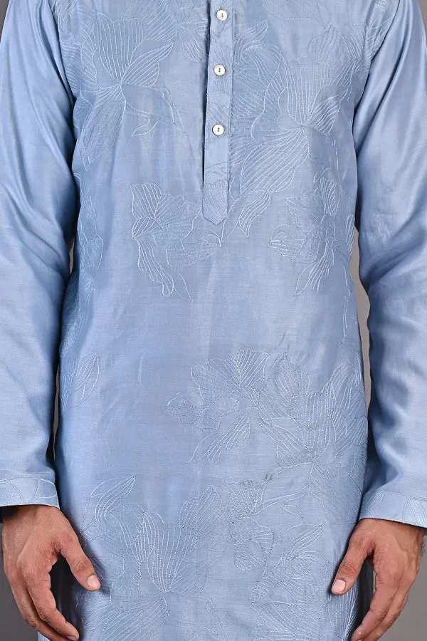 Mazus - Light Blue Abstract Embroidered Kurta Set