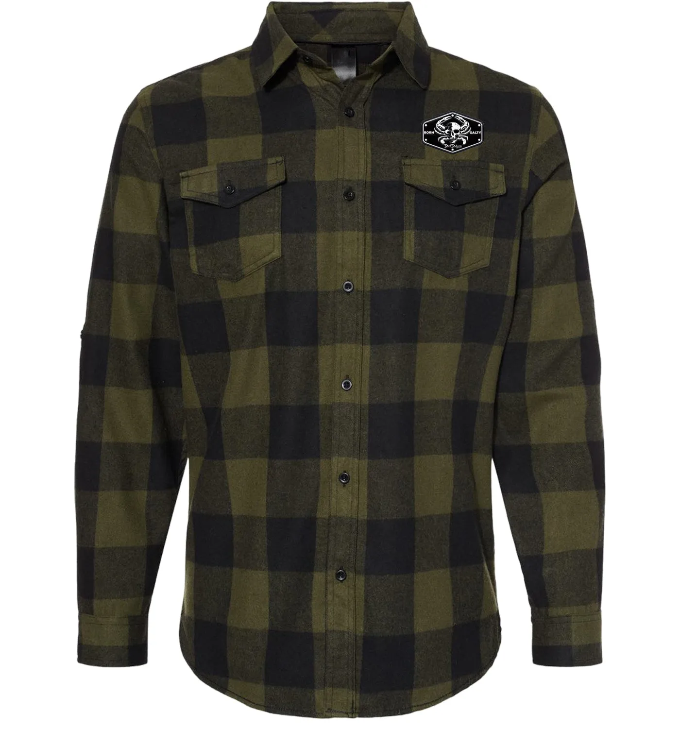Men’s Born Salty Skull Crab Army Black Flannel Shirt