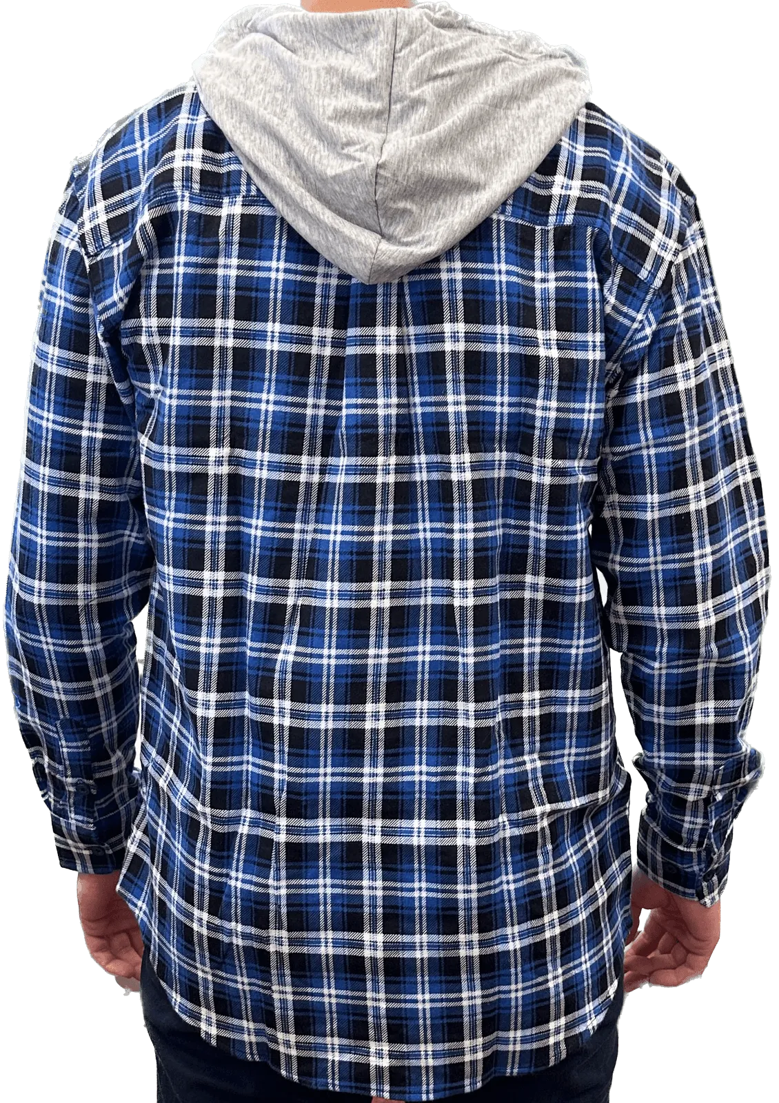 Mens Cotton Flannelette Shirt w Jersey Hood Long Sleeve Flannel - Denim