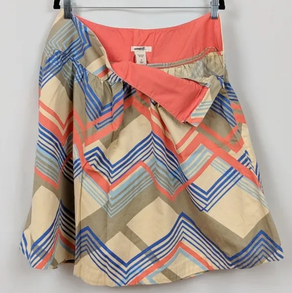 Merona Skirt Zigzag Chevron Geometric Side Zip Tan Blue Orange size 18 NWOT