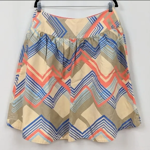 Merona Skirt Zigzag Chevron Geometric Side Zip Tan Blue Orange size 18 NWOT