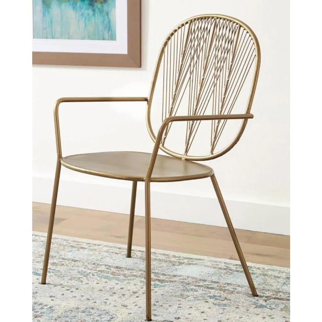 Metal Solid Seat Accent Chair in Gold (Set of 2)