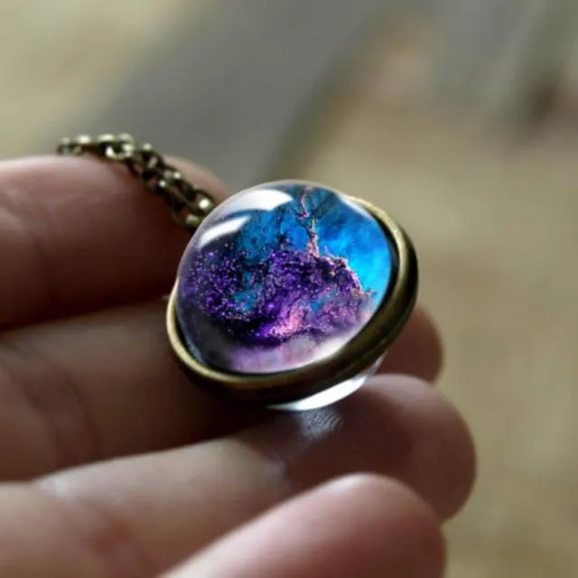 Milky Way Galaxy Double Sided Universe Pendant Necklace