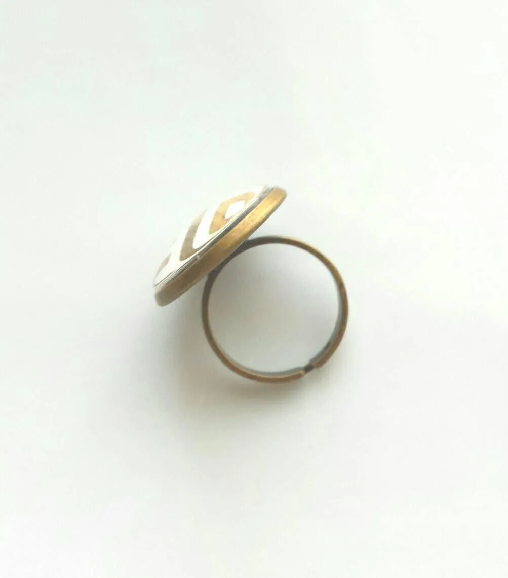 Mint Wood Ring, wood grain ring, faux wood, aqua ring, pale blue ring, large round ring, statement ring, chevron ring, adjustable band 6 7 8