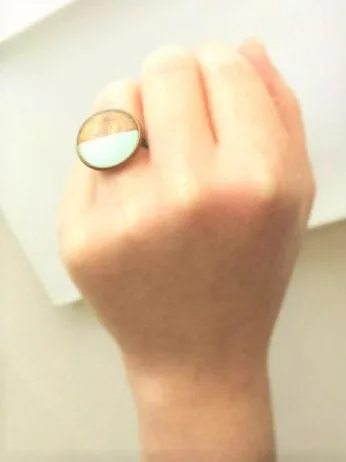 Mint Wood Ring, wood grain ring, faux wood, aqua ring, pale blue ring, large round ring, statement ring, chevron ring, adjustable band 6 7 8
