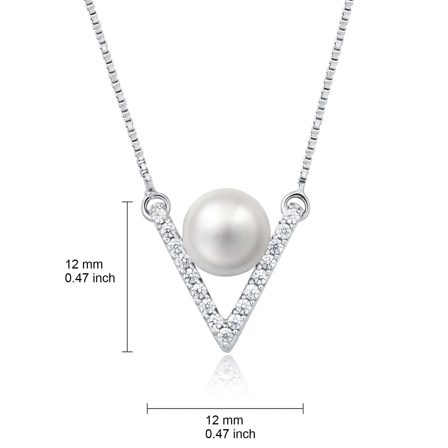 Molah Silver Freshwater Pearl and Cubic Zirconia Chevron Necklace