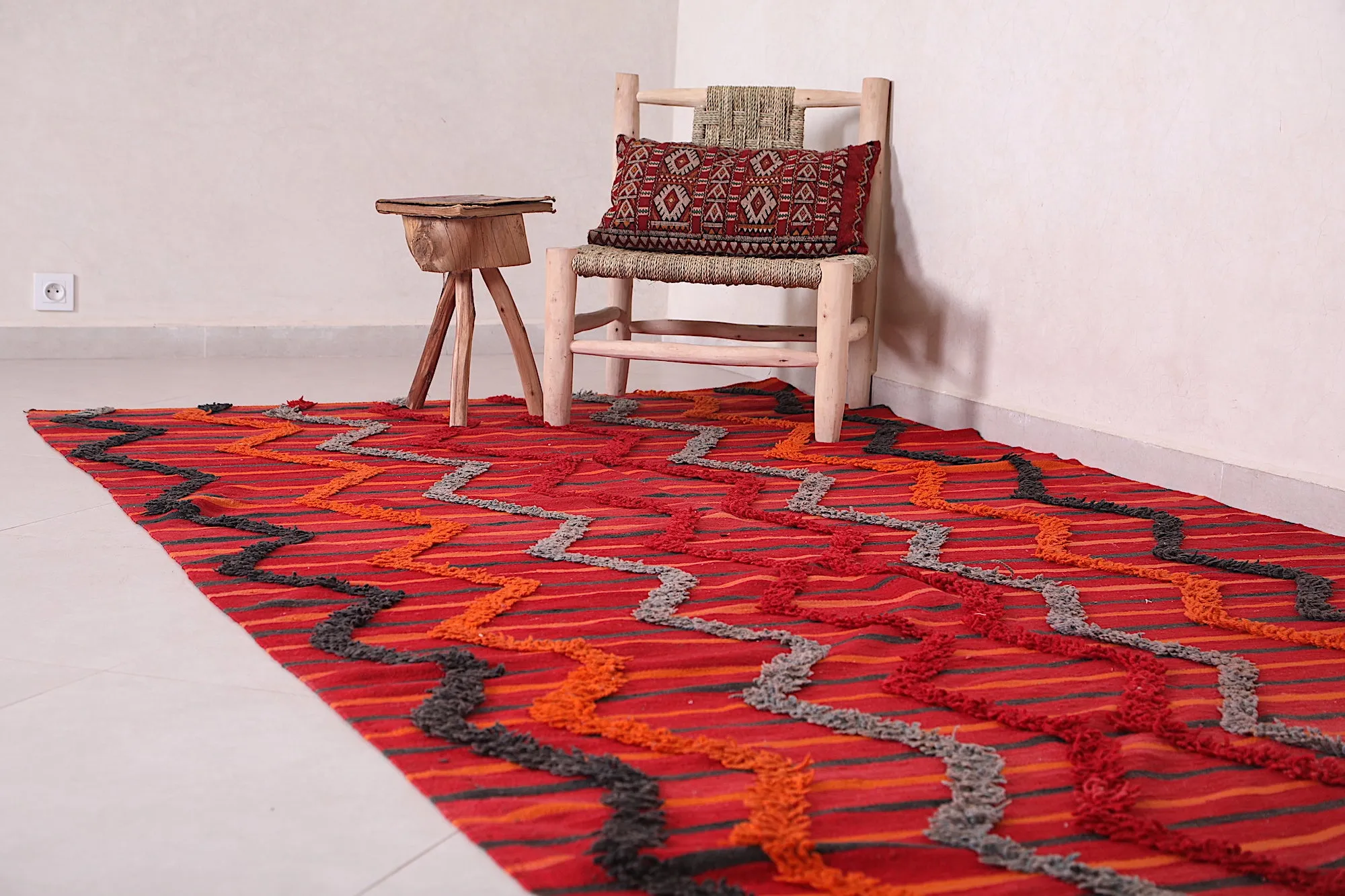 Moroccan Azilal Rug 5.6 x 13.4 FT - Bold Striped Design