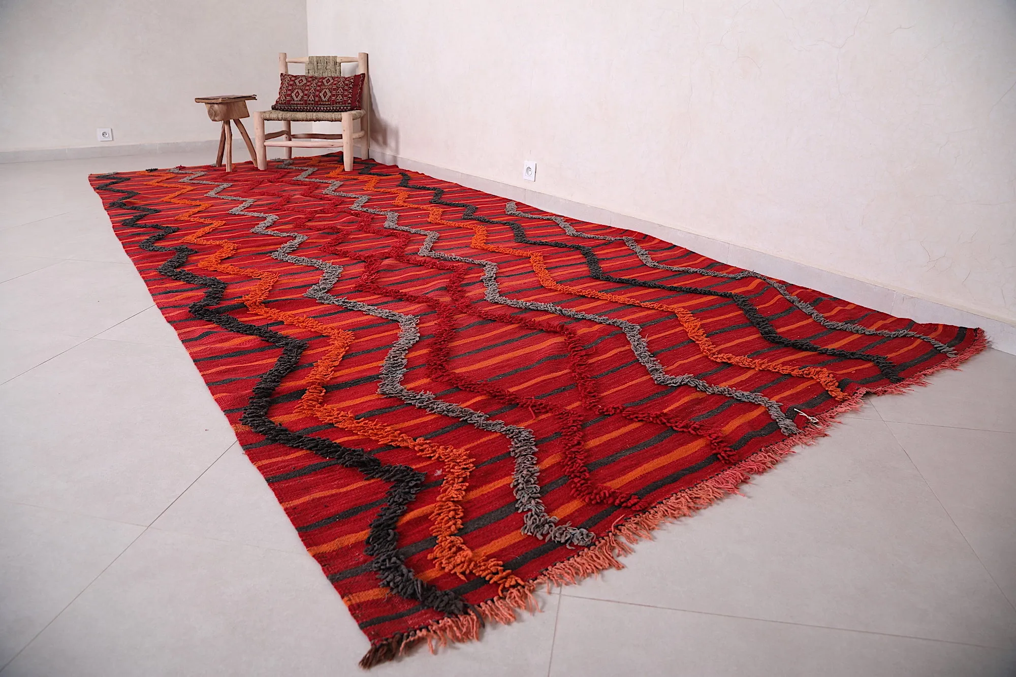 Moroccan Azilal Rug 5.6 x 13.4 FT - Bold Striped Design