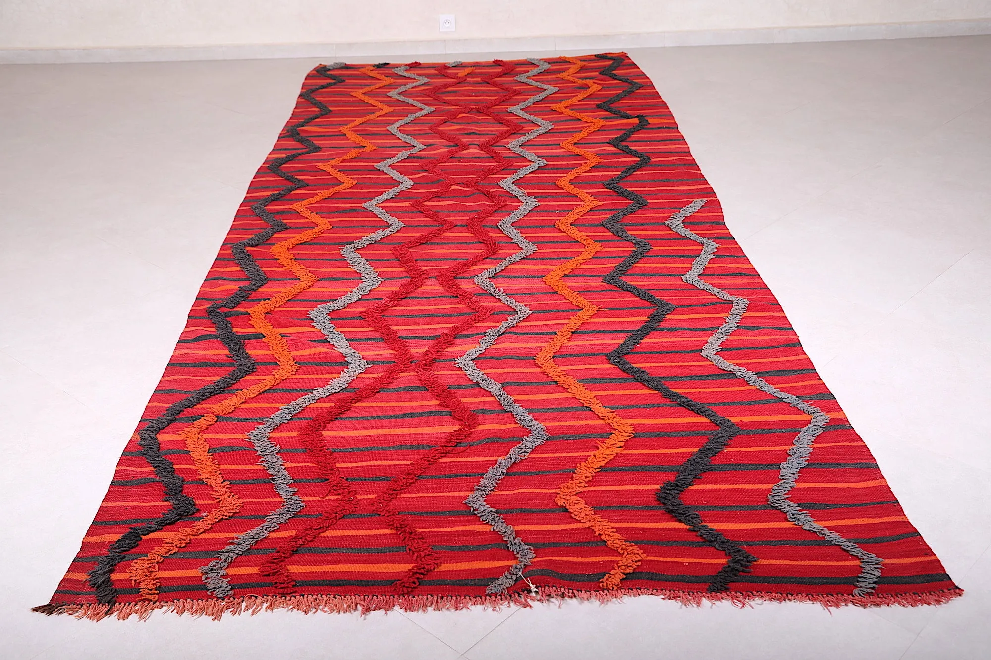 Moroccan Azilal Rug 5.6 x 13.4 FT - Bold Striped Design