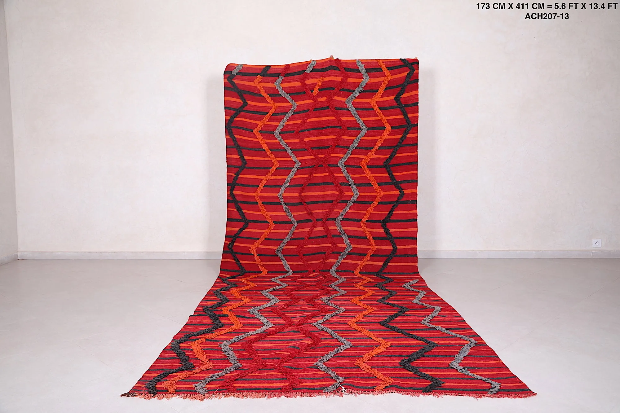 Moroccan Azilal Rug 5.6 x 13.4 FT - Bold Striped Design