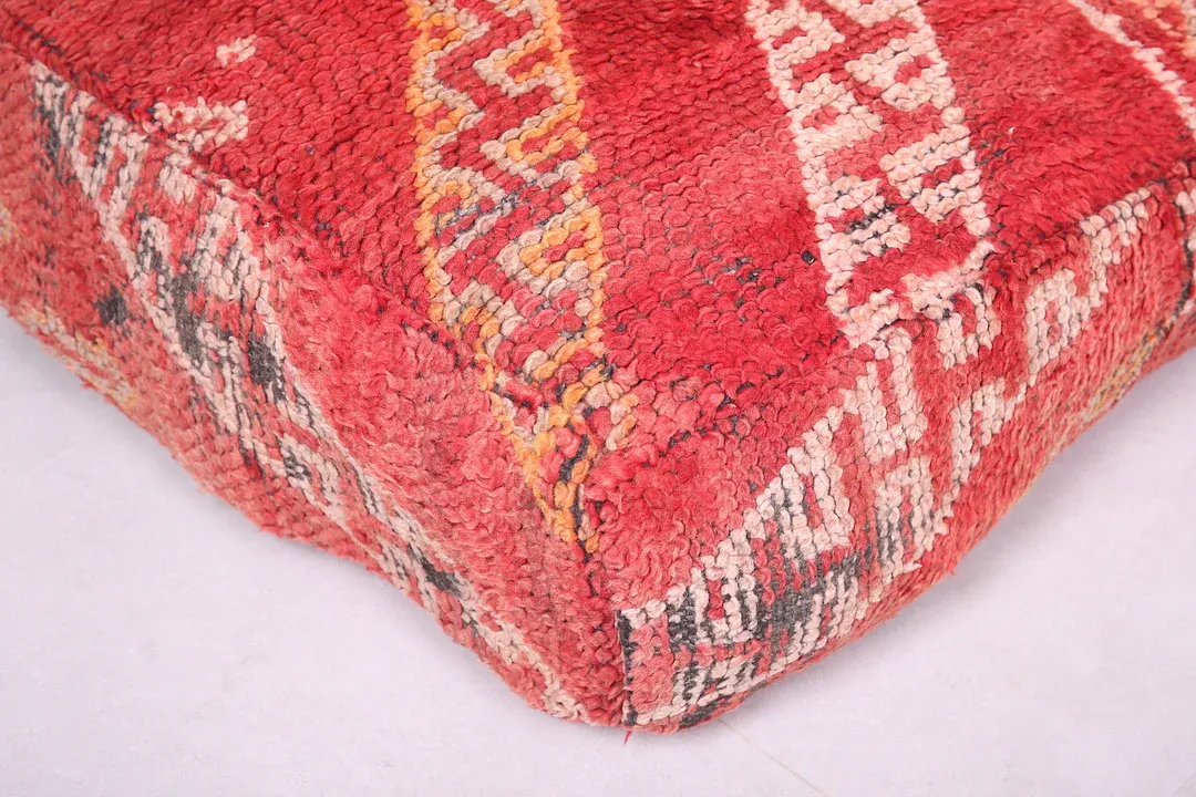 Moroccan Kilim Pouf - Red Vintage Floor Cushion