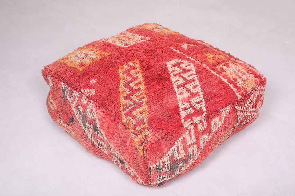 Moroccan Kilim Pouf - Red Vintage Floor Cushion