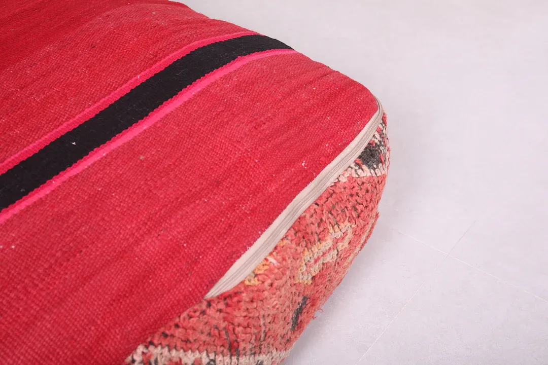 Moroccan Kilim Pouf - Red Vintage Floor Cushion