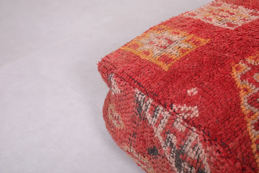 Moroccan Kilim Pouf - Red Vintage Floor Cushion