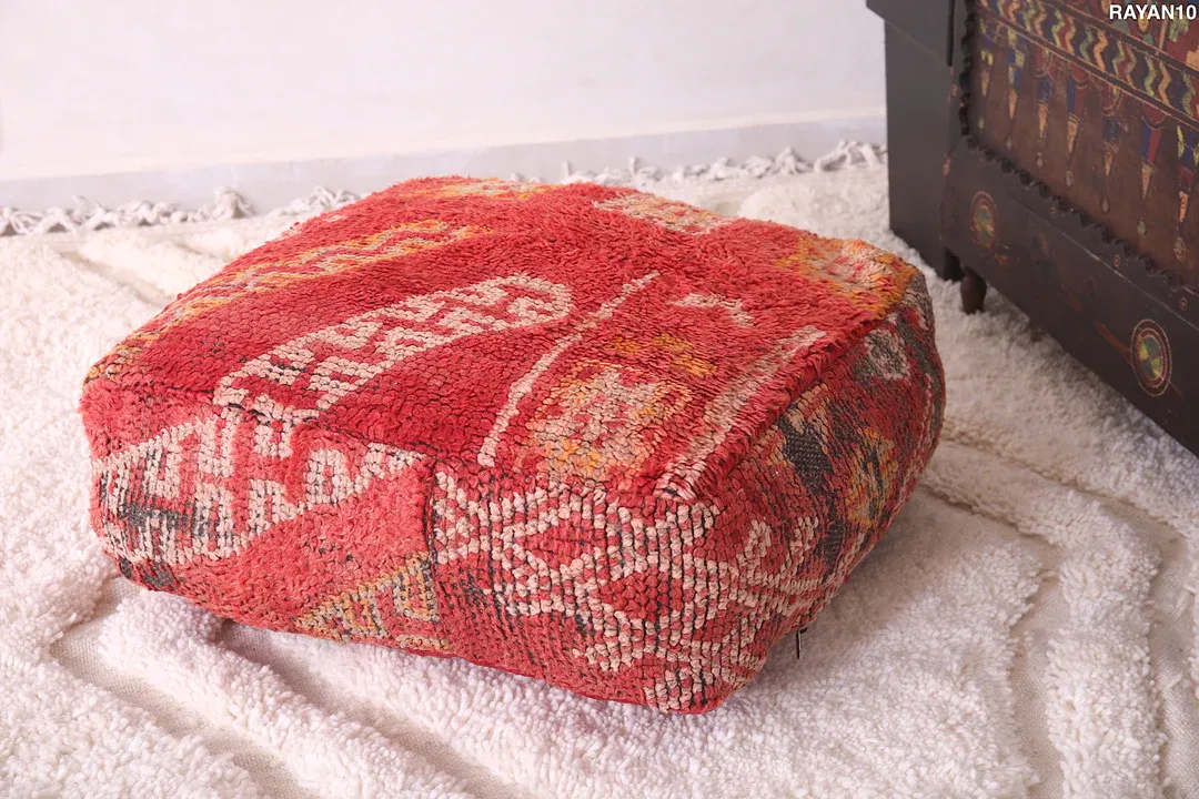 Moroccan Kilim Pouf - Red Vintage Floor Cushion