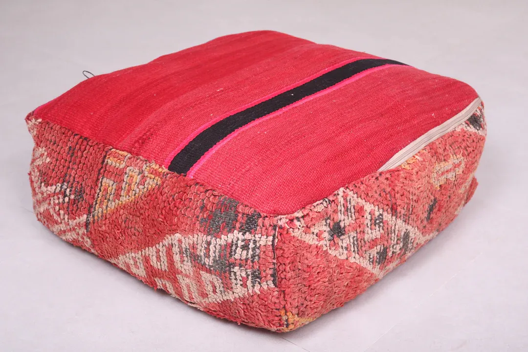 Moroccan Kilim Pouf - Red Vintage Floor Cushion