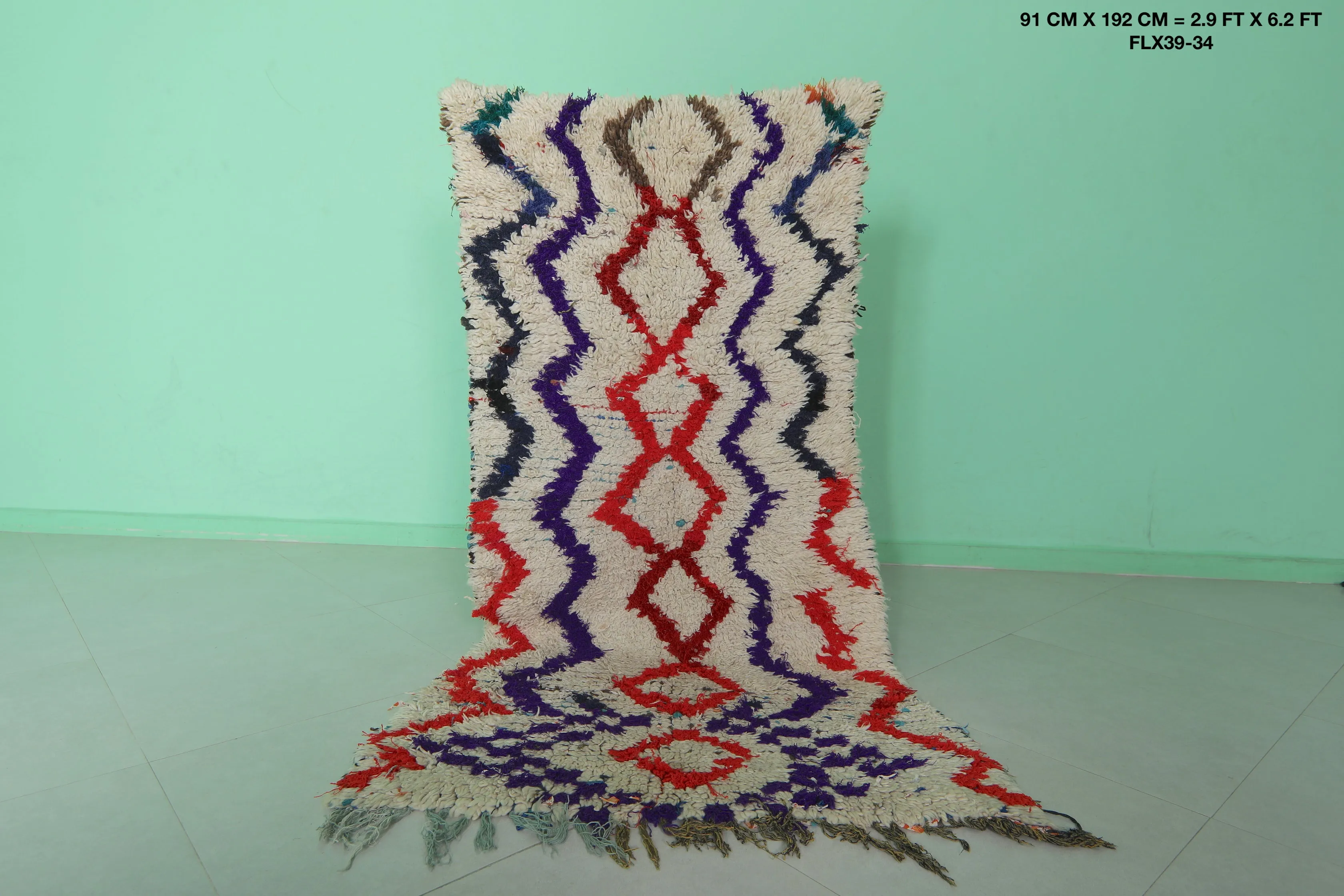 Moroccan Rug with Vibrant Geometric Patterns – 2.9 x 6.2 ft