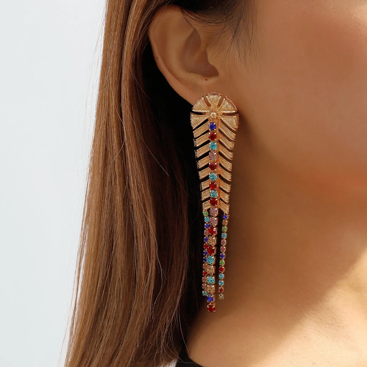 Multicolor Cubic Zirconia & 18K Gold-Plated Chevron Drop Earrings