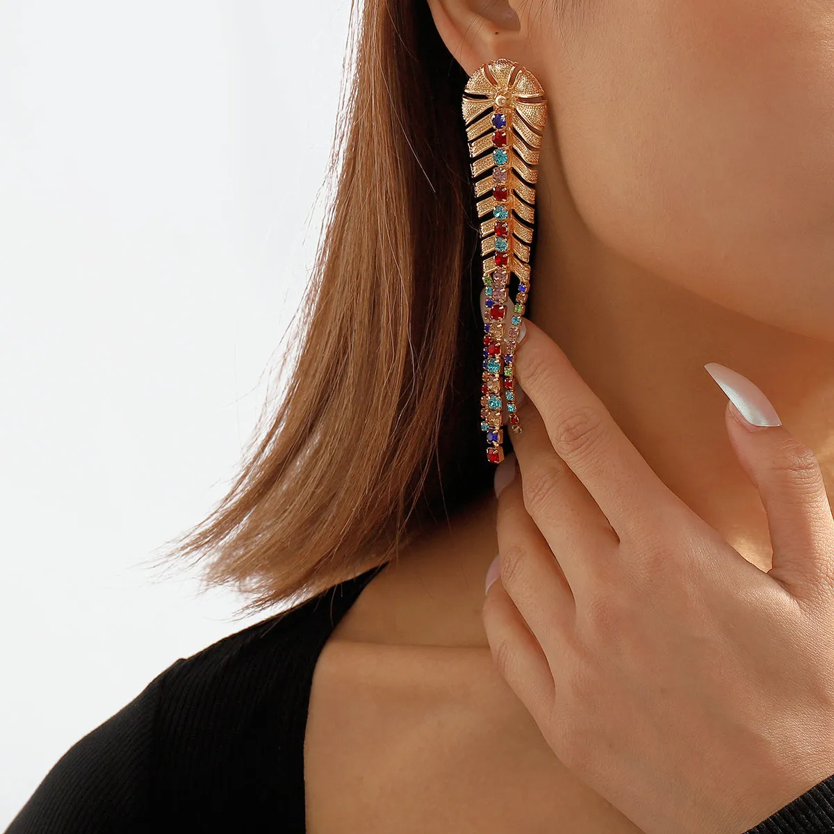 Multicolor Cubic Zirconia & 18K Gold-Plated Chevron Drop Earrings
