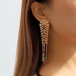 Multicolor Cubic Zirconia & 18K Gold-Plated Chevron Drop Earrings