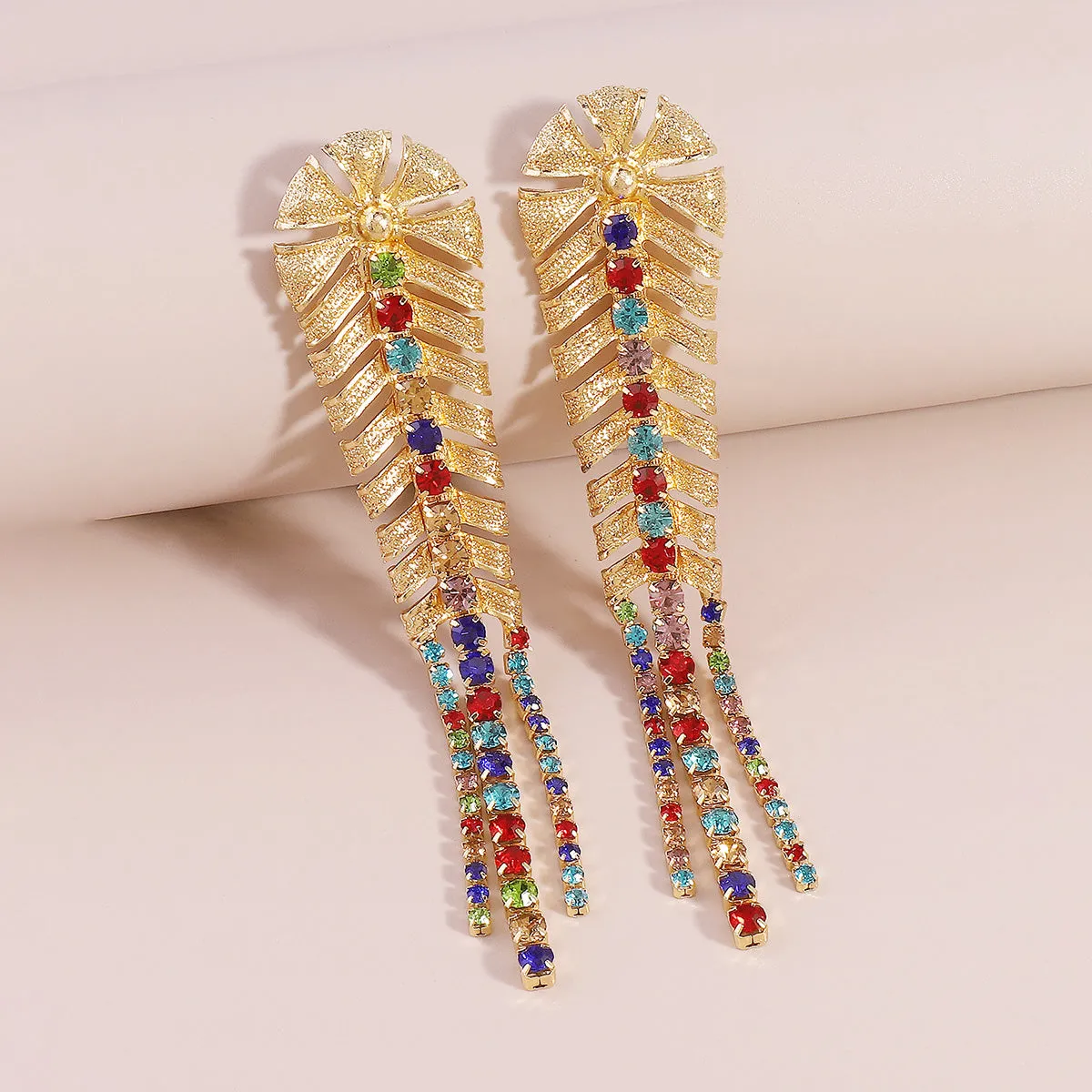 Multicolor Cubic Zirconia & 18K Gold-Plated Chevron Drop Earrings