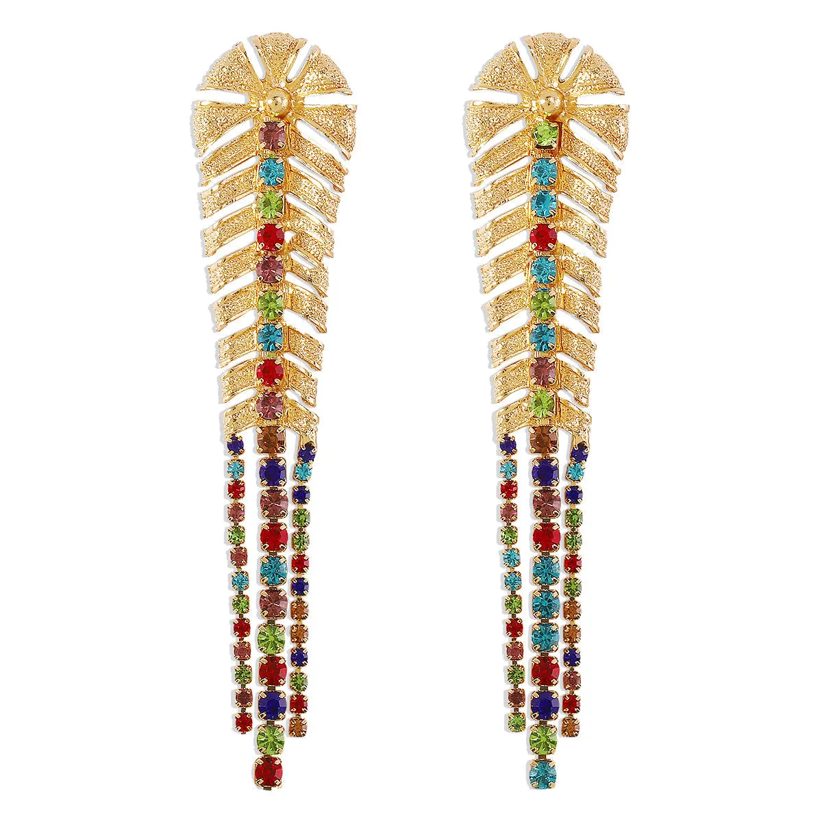 Multicolor Cubic Zirconia & 18K Gold-Plated Chevron Drop Earrings