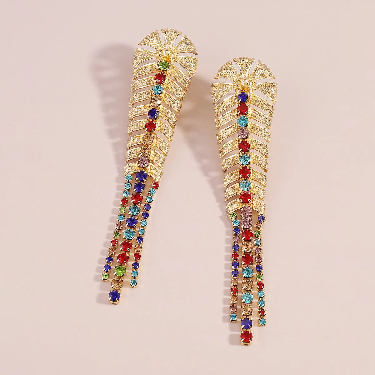 Multicolor Cubic Zirconia & 18K Gold-Plated Chevron Drop Earrings