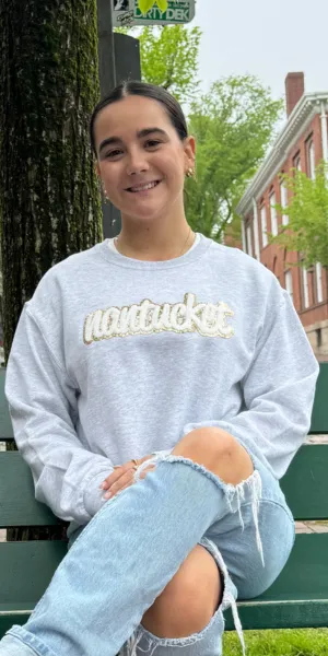 Nantucket Chenille Applique Sweatshirt in Ash Grey